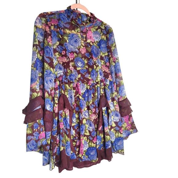 NWT Free People Dress Women's Size XS Burgundy Floral Print Long Sleeve - Picture 6 of 11
